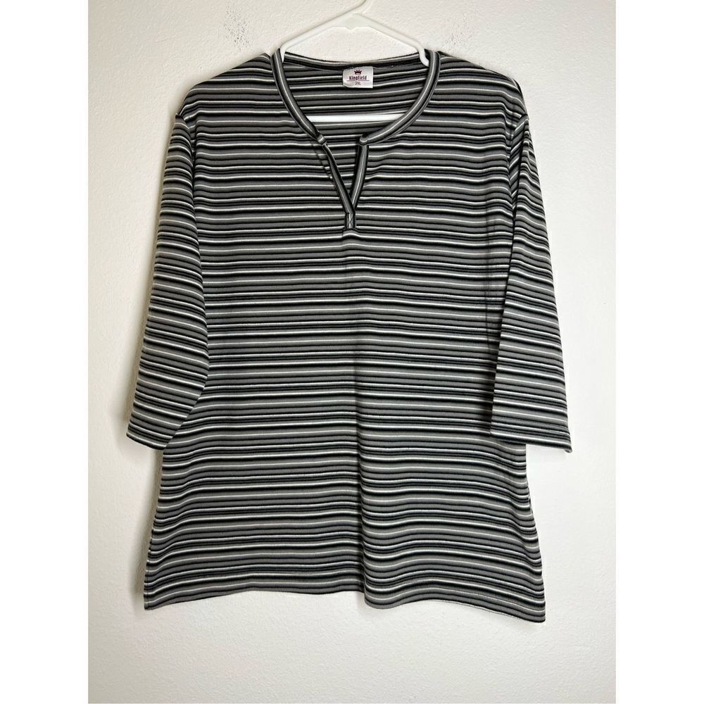 Kingfield Striped V-Neck pullover top Size 2XL Black White